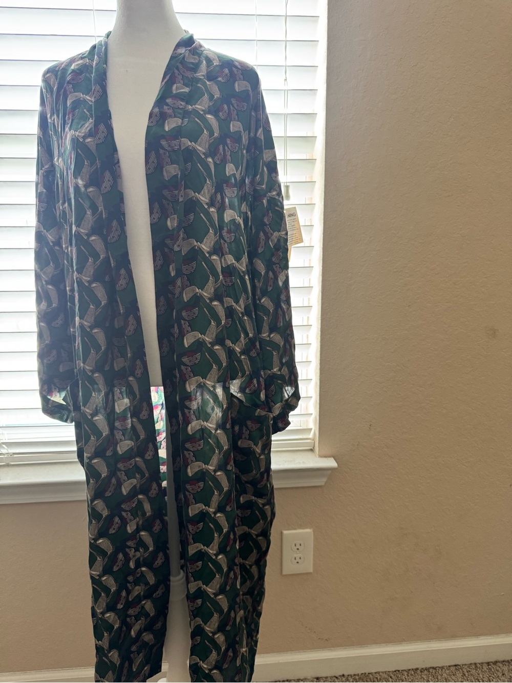 Vintage Reckless 100% Silk Gold Club Print Long Robe Lounge Wear